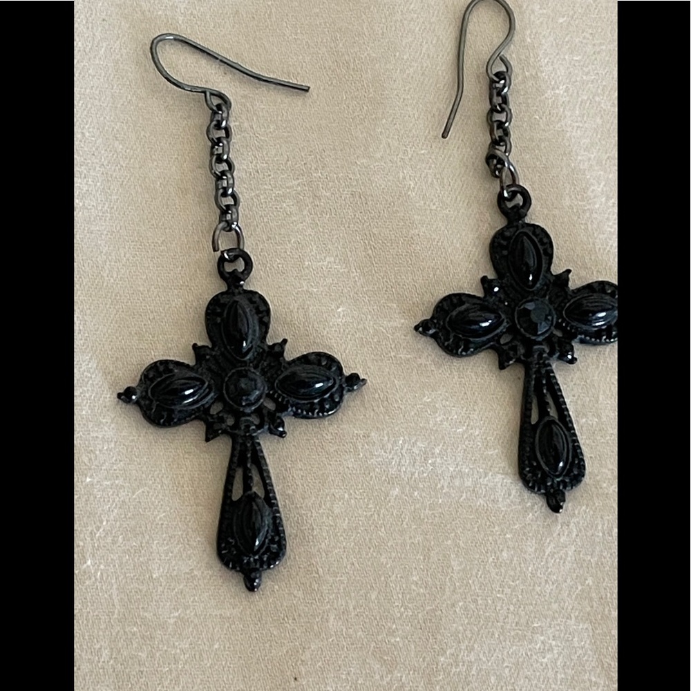 Black metal cross earrings